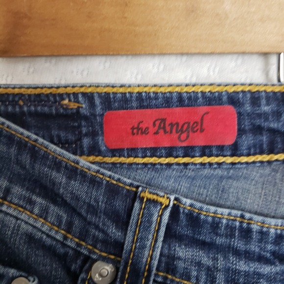 AG Adriano Goldschmied The Angel Boot Cut Jeans Dark Wash Blue 26x33 Raw Hem EUC - Picture 5 of 13